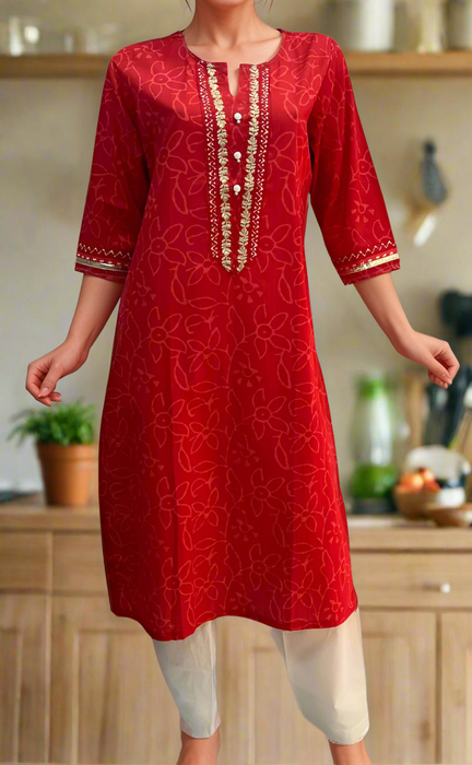 Red Flora Cotton Kurti. Pure Versatile Cotton. | Laces and Frills