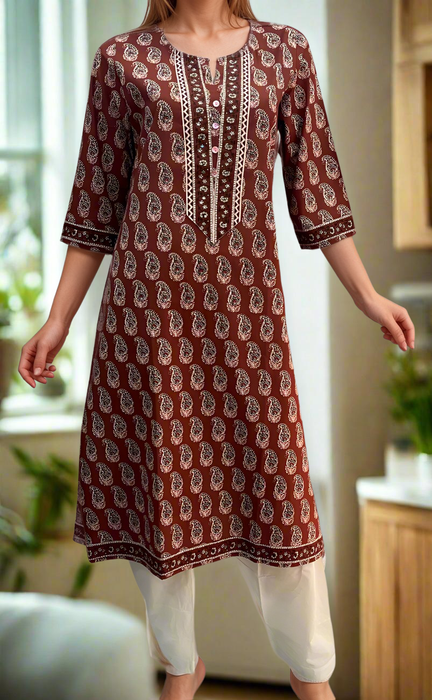 Maroon Motif Cotton Kurti. Pure Versatile Cotton. | Laces and Frills