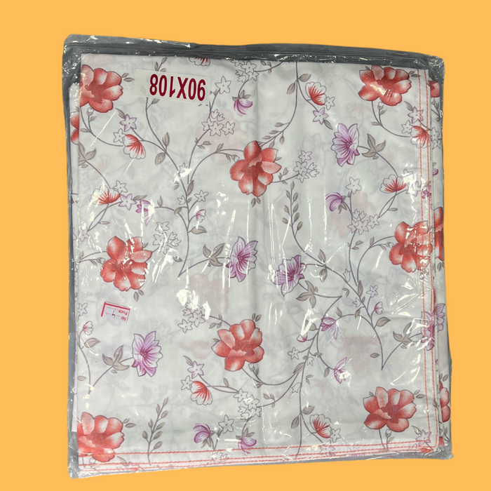 Off White/Red Floral Double Bedsheet with Pillow Covers/90" x 108"