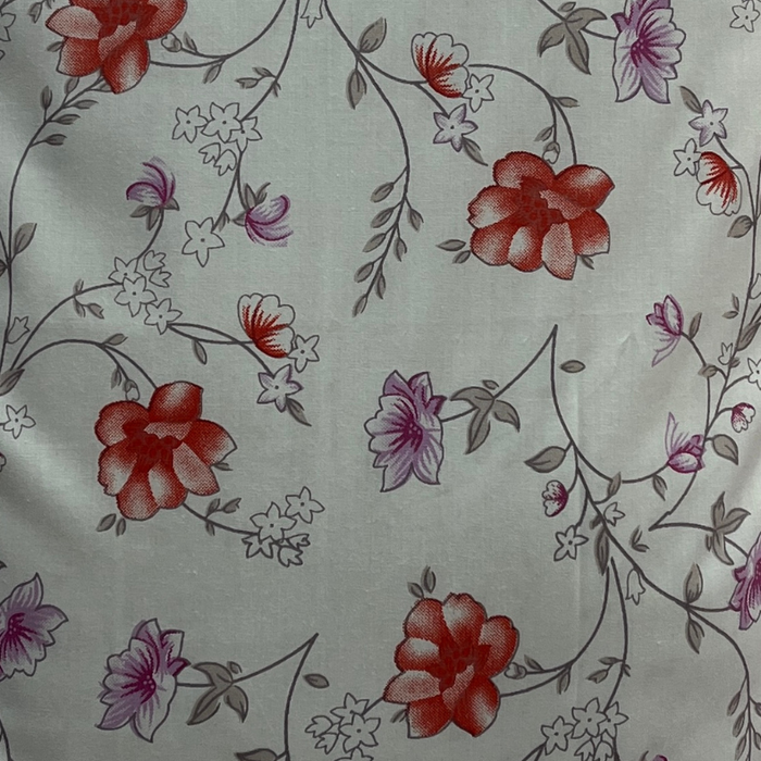 Off White/Red Floral Double Bedsheet with Pillow Covers/90" x 108"