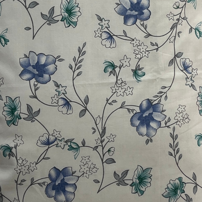 Off White/Blue Floral Double Bedsheet with Pillow Covers/90" x 108"