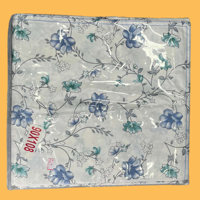 Off White/Blue Floral Double Bedsheet with Pillow Covers/90" x 108"