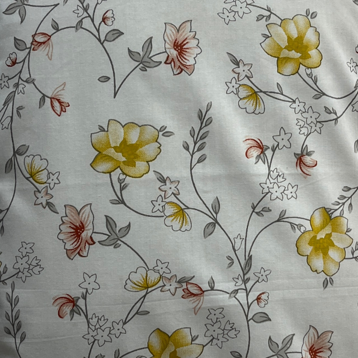 Off White/Yellow Floral Double Bedsheet with Pillow Covers/90" x 108"