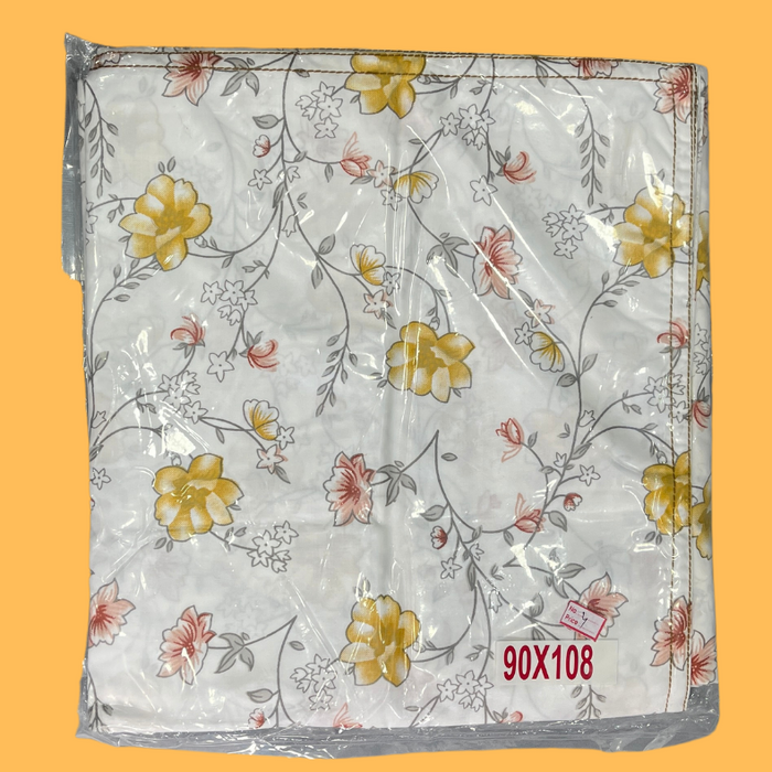 Off White/Yellow Floral Double Bedsheet with Pillow Covers/90" x 108"