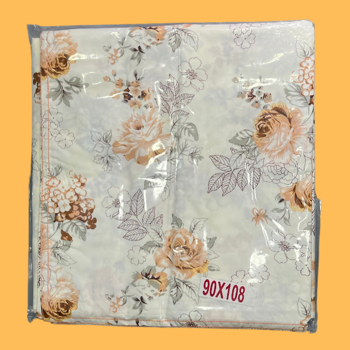 Peach Floral Garden Double Bedsheet with Pillow Covers/90" x 108"