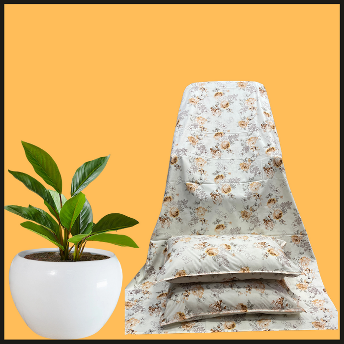 Peach Floral Garden Double Bedsheet with Pillow Covers/90" x 108"