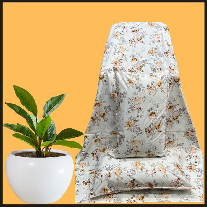 Peach Floral Garden Double Bedsheet with Pillow Covers/90" x 108"