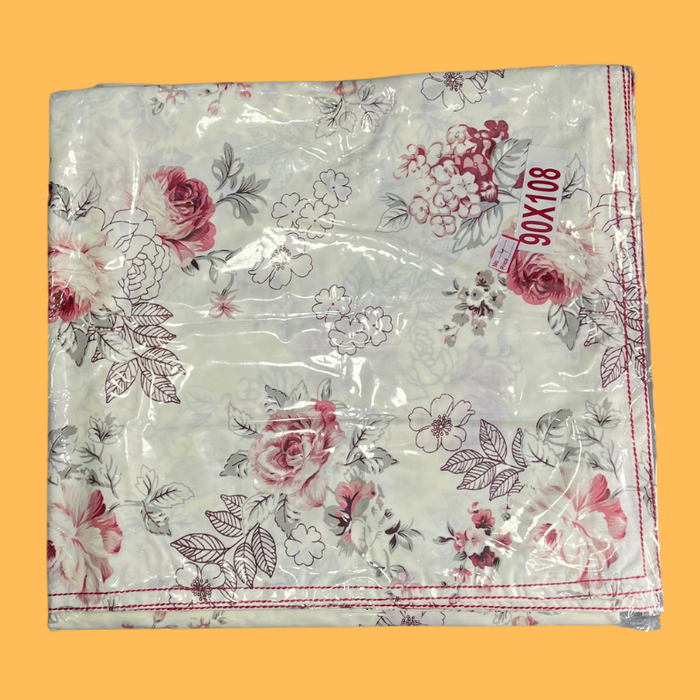 White/Red Floral Garden Double Bedsheet with Pillow Covers/90" x 108"