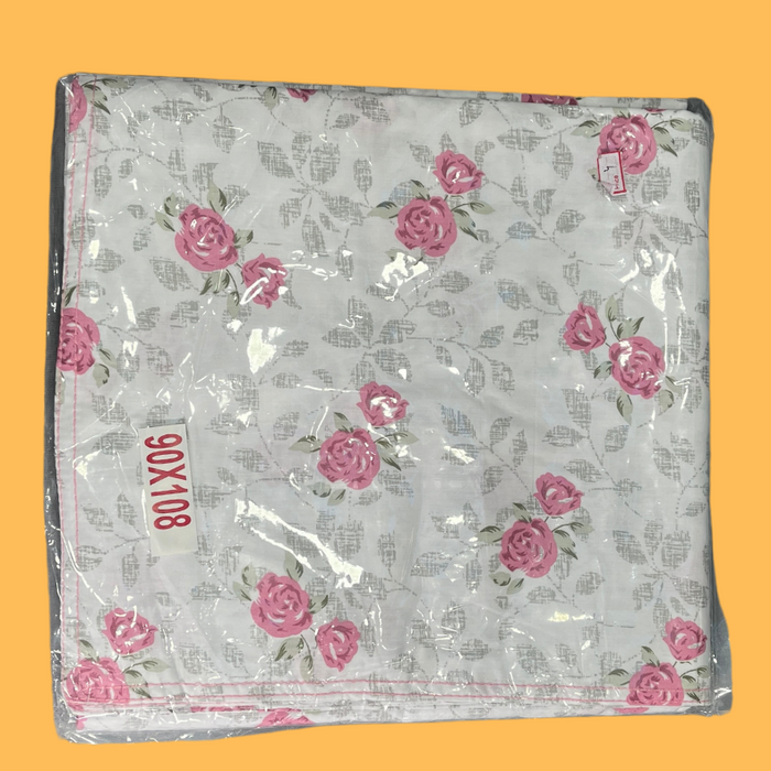 Pink Floral Double Bedsheet with Pillow Covers/90" x 108"