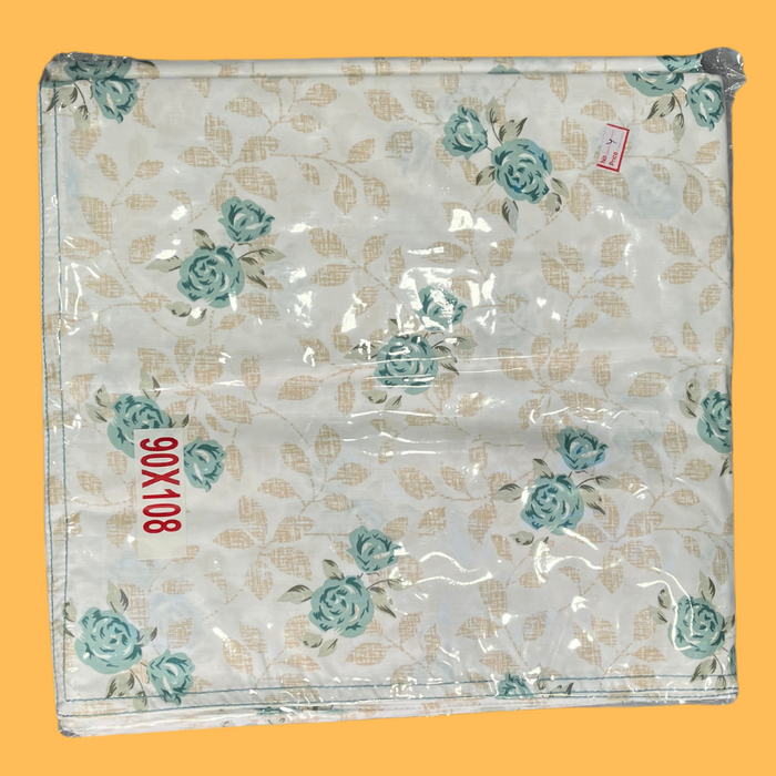 Sea Green Floral Double Bedsheet with Pillow Covers/90" x 108"