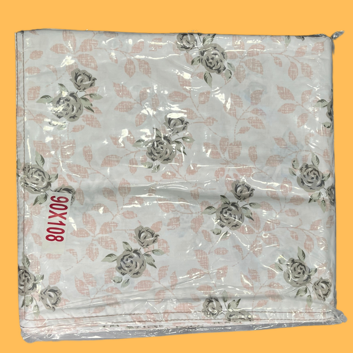 Grey Floral Double Bedsheet with Pillow Covers/90" x 108"