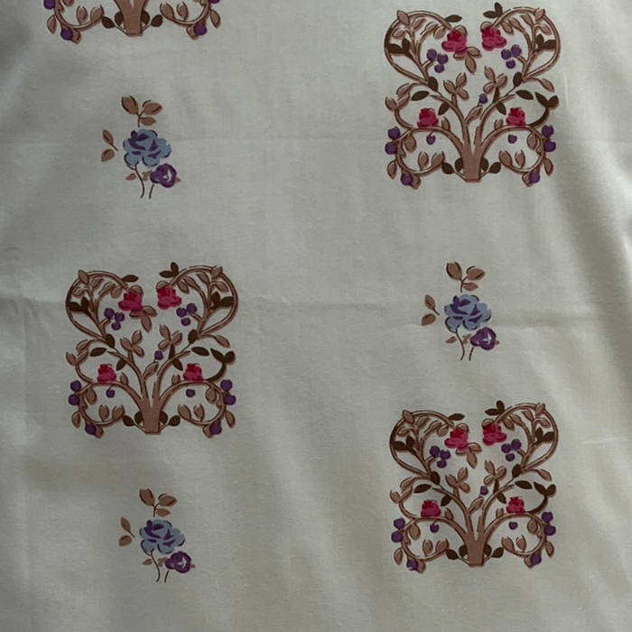 White/Beige/Red Floral Double Bedsheet with Pillow Covers/90" x 108"