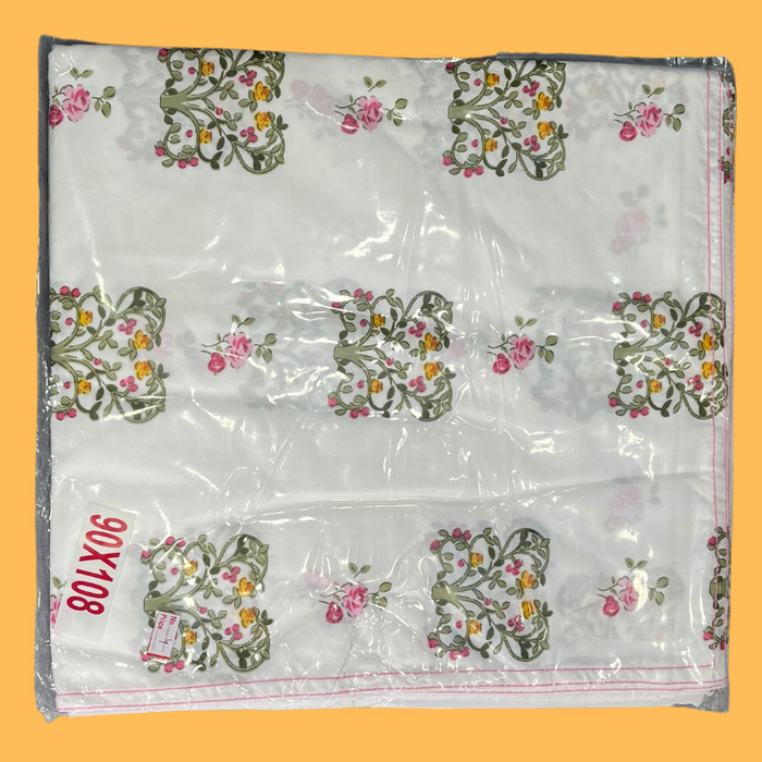 White/Green/Red Floral Double Bedsheet with Pillow Covers/90" x 108"