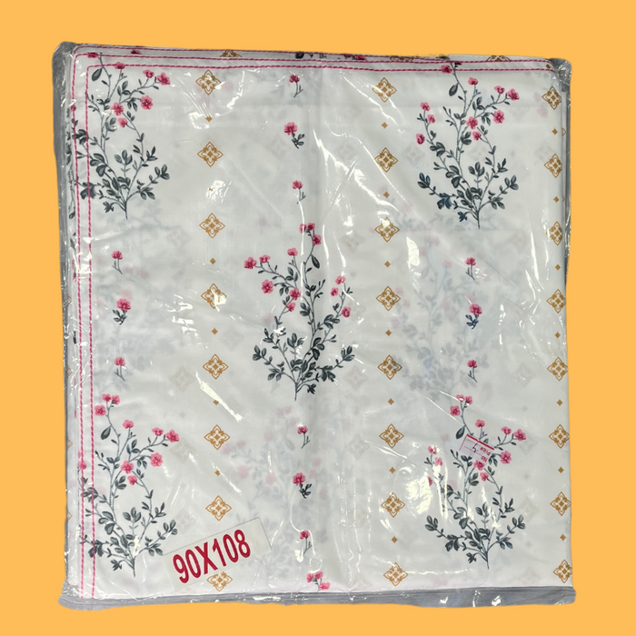 White/Pink Floral Double Bedsheet with Pillow Covers/90" x 108"