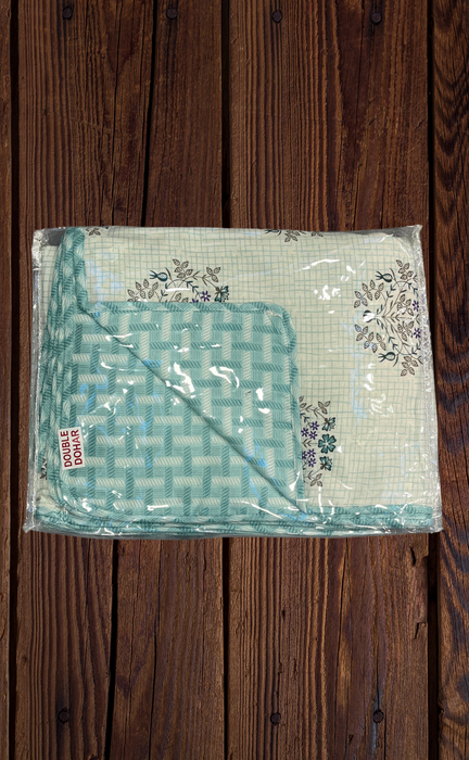 Blanket | Dohar. Off White/Sea Green Garden, Soft & Cozy. One Double bed Reversible | Laces and Frills