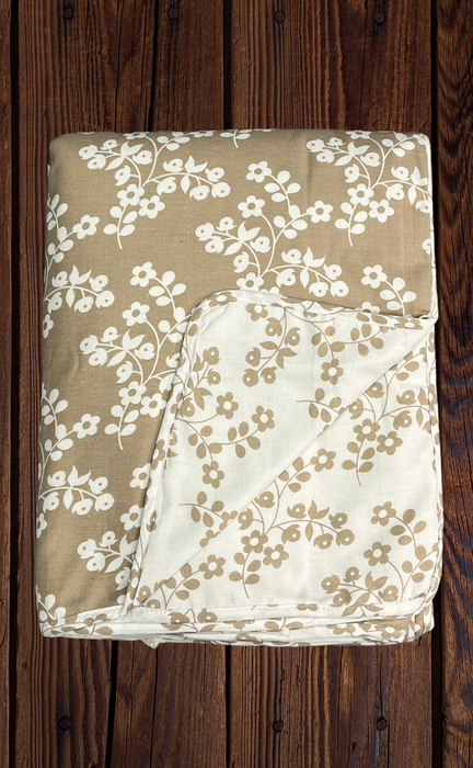 Blanket | Dohar. Beige/White Flora, Soft & Cozy. One Double bed Reversible | Laces and Frills