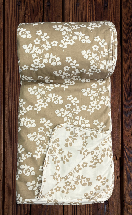 Blanket | Dohar. Beige/White Flora, Soft & Cozy. One Double bed Reversible | Laces and Frills