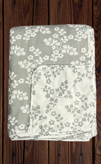 Blanket | Dohar. Grey/White Flora, Soft & Cozy. One Double bed Reversible | Laces and Frills