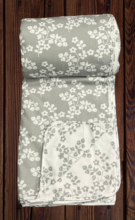 Blanket | Dohar. Grey/White Flora, Soft & Cozy. One Double bed Reversible | Laces and Frills