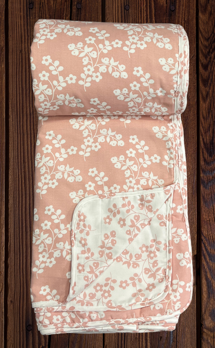 Blanket | Dohar. Peach/White Flora, Soft & Cozy. One Double bed Reversible | Laces and Frills