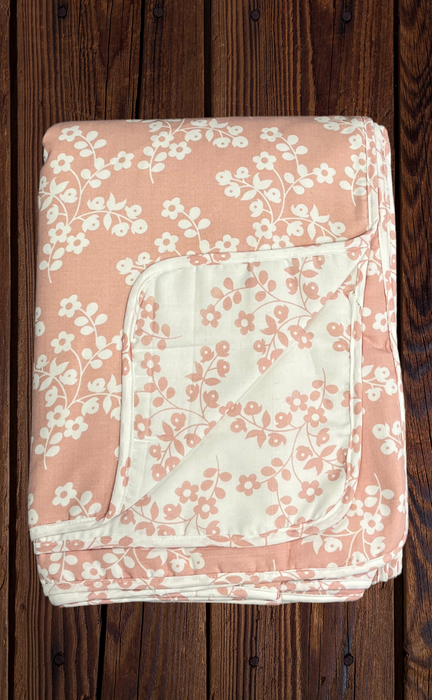 Blanket | Dohar. Peach/White Flora, Soft & Cozy. One Double bed Reversible | Laces and Frills