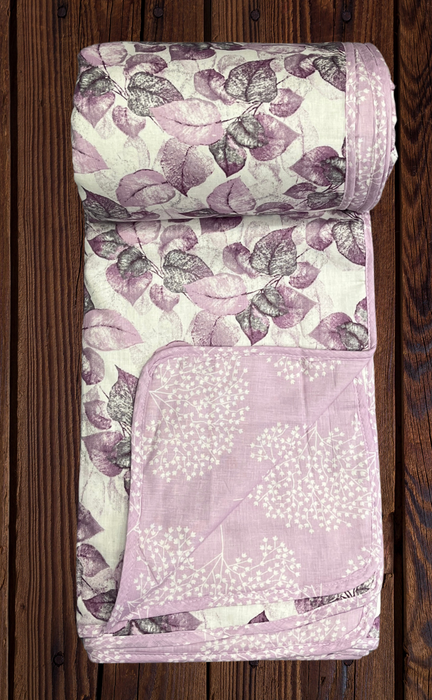 Blanket | Dohar. Lavender/Grey Garden, Soft & Cozy. One Double bed Reversible | Laces and Frills