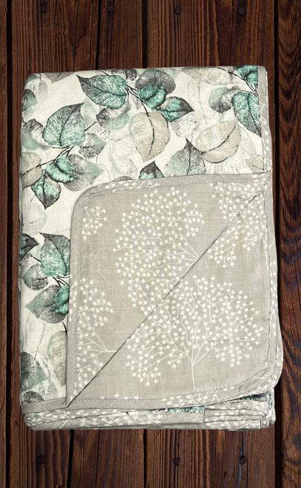 Blanket | Dohar. Grey/Green Garden, Soft & Cozy. One Double bed Reversible | Laces and Frills