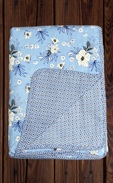 Blanket | Dohar. Blue Flora, Soft & Cozy. One Double bed Reversible | Laces and Frills