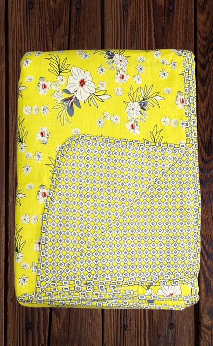 Blanket | Dohar. Yellow Flora, Soft & Cozy. One Double bed Reversible | Laces and Frills