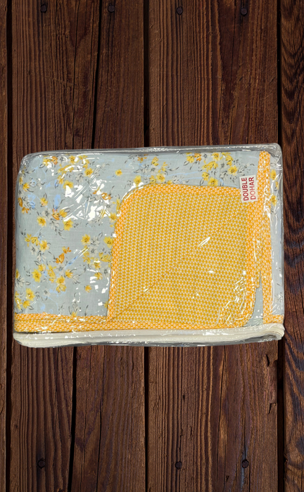 Blanket | Dohar. Grey/Yellow Flora, Soft & Cozy. One Double bed Reversible | Laces and Frills