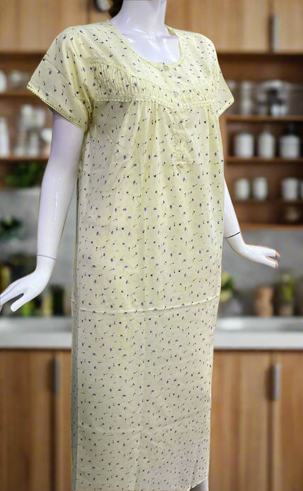 Yellow Floral Boutique Pastel Nighty. Pure Durable Cotton | Laces and Frills - Laces and Frills