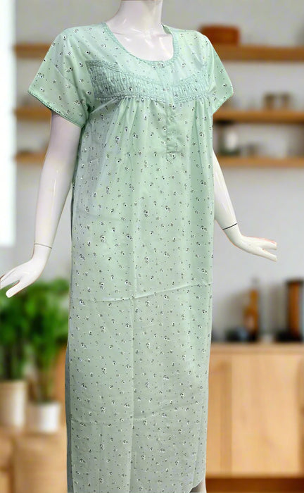 Sea Green Pure Floral Boutique Pastel Nighty. Pure Durable Cotton | Laces and Frills - Laces and Frills