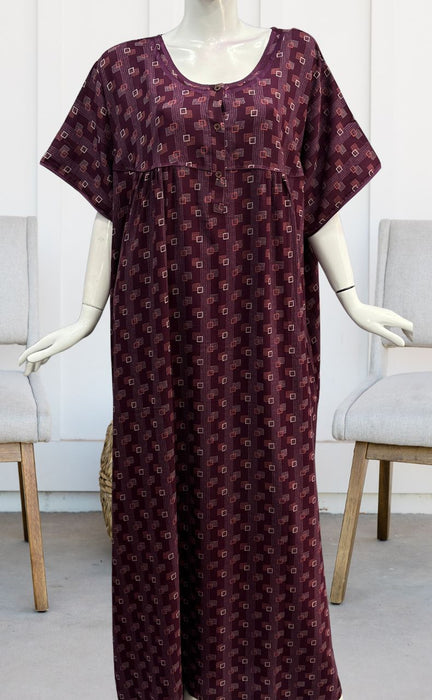 Wine Purple Geometric Spun Nighty. Flowy Spun Fabric | Laces and Frills - Laces and Frills