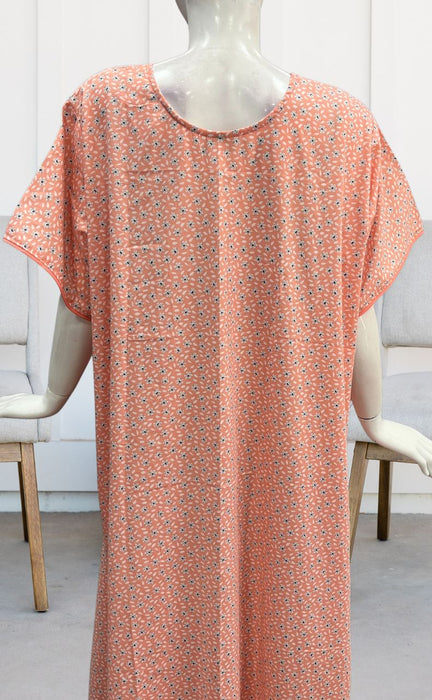 Peach Tiny Floral Soft Cotton Nighty. Soft Breathable Fabric | Laces and Frills - Laces and Frills