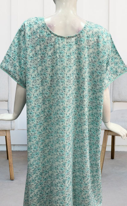 Sea Green/Grey Garden Soft Cotton Nighty. Soft Breathable Fabric | Laces and Frills - Laces and Frills