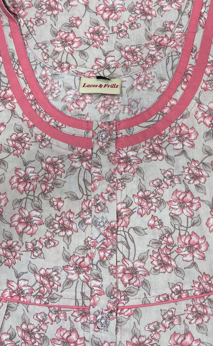 Peach/Grey Garden Soft Cotton Nighty. Soft Breathable Fabric | Laces and Frills - Laces and Frills