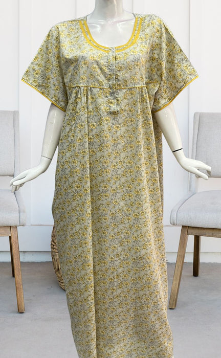 Yellow/Grey Garden Soft Cotton Nighty. Soft Breathable Fabric | Laces and Frills - Laces and Frills