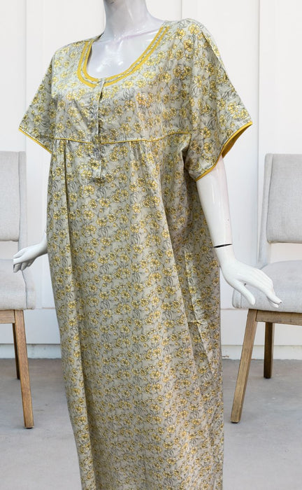 Yellow/Grey Garden Soft Cotton Nighty. Soft Breathable Fabric | Laces and Frills - Laces and Frills