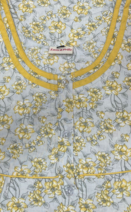 Yellow/Grey Garden Soft Cotton Nighty. Soft Breathable Fabric | Laces and Frills - Laces and Frills