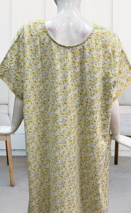 Yellow/Grey Garden Soft Cotton Nighty. Soft Breathable Fabric | Laces and Frills - Laces and Frills