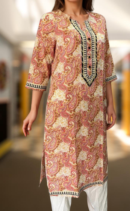 Peach/Mustard Jaipuri Cotton Kurti. Pure Versatile Cotton. | Laces and Frills