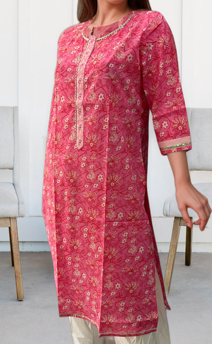 Pink Garden Jaipuri Cotton Kurti. Pure Versatile Cotton. | Laces and Frills