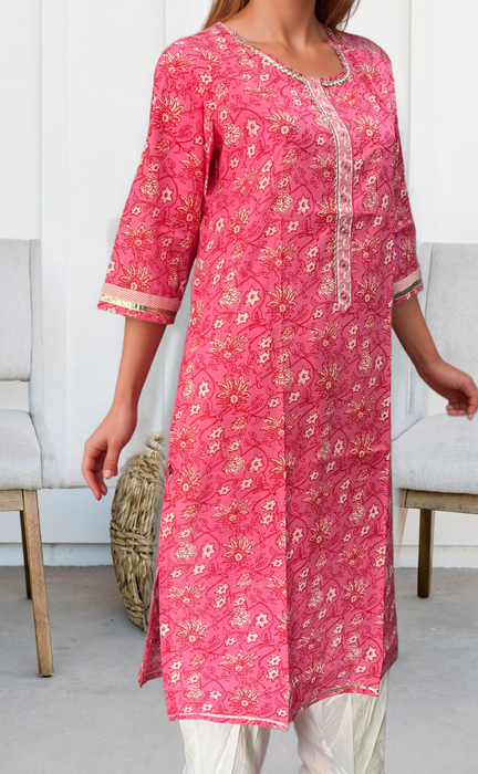 Pink Garden Jaipuri Cotton Kurti. Pure Versatile Cotton. | Laces and Frills