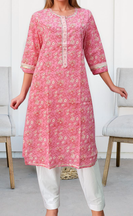 Pink Garden Jaipuri Cotton Kurti. Pure Versatile Cotton. | Laces and Frills