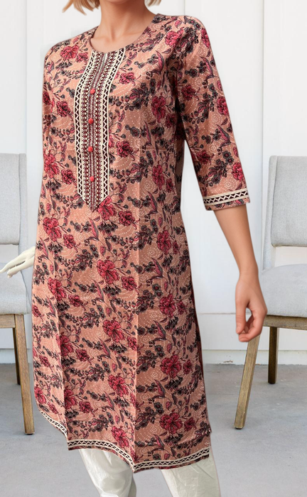 Peach Flora Jaipuri Cotton Kurti. Pure Versatile Cotton. | Laces and Frills