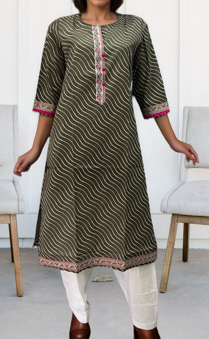 Ash Grey/White Zigzag Jaipuri Cotton Kurti. Pure Versatile Cotton. | Laces and Frills