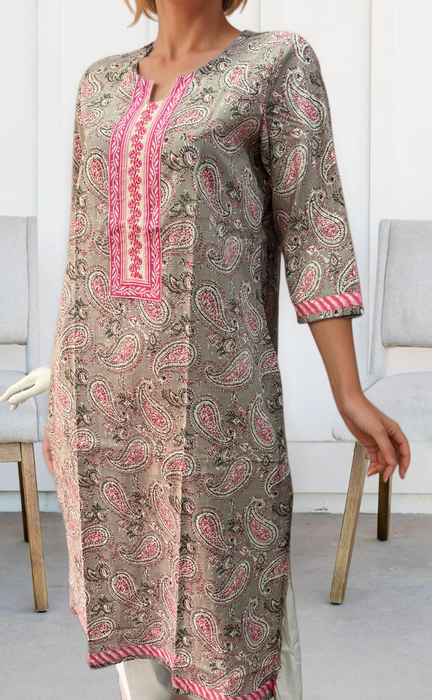 Grey Motif Jaipuri Cotton Kurti. Pure Versatile Cotton. | Laces and Frills