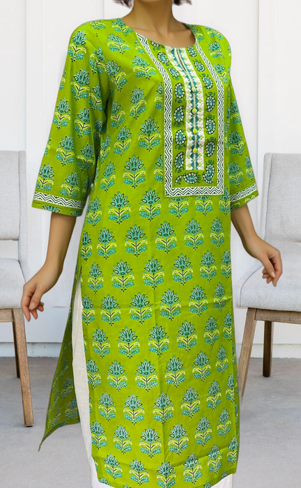 Green Floral Jaipuri Cotton Kurti. Pure Versatile Cotton. | Laces and Frills