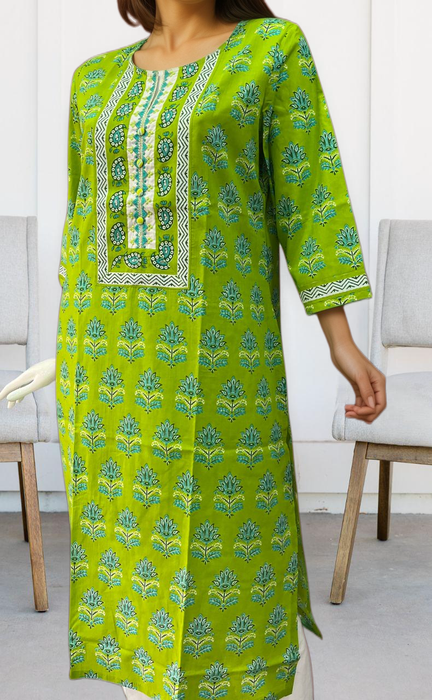 Green Floral Jaipuri Cotton Kurti. Pure Versatile Cotton. | Laces and Frills