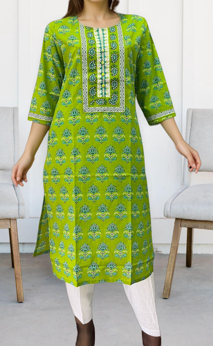 Green Floral Jaipuri Cotton Kurti. Pure Versatile Cotton. | Laces and Frills